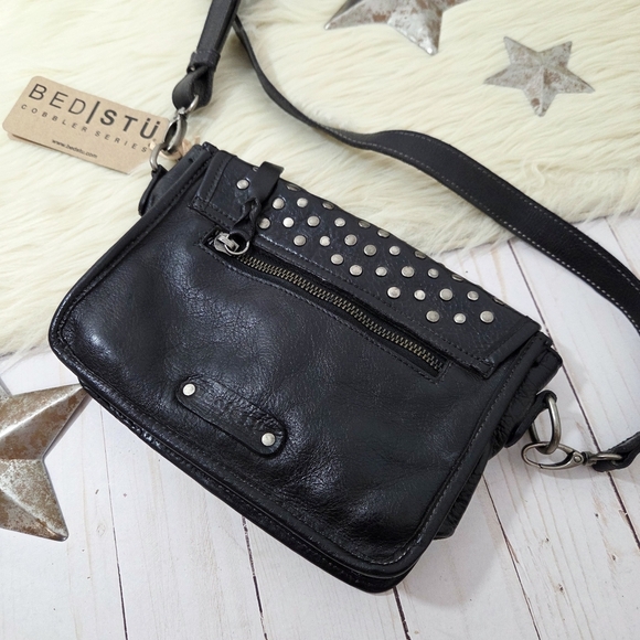 Bed Stu Occurrence Studded Black Crossbody Bag Distressed Handmade NEW NWT - Picture 6 of 9